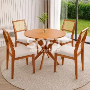 CJ MESA 4C AGN VITORIA REDONDA 90CM TAMPO LAMINADO CAD LARISSA MADEIRA