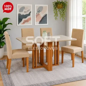 CJ MESA 4C CIMOL FLORA C/VIDRO RETANGULAR 130X80 MAIA CINAMOMO/OFF WHITE/GENGIBRE